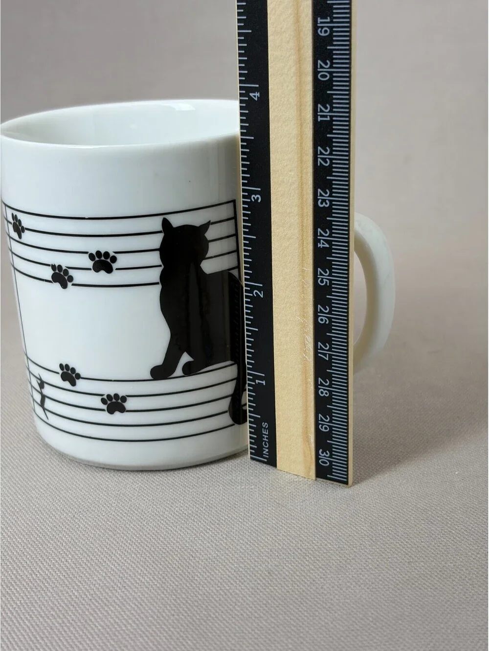 Vintage Black Cat Sheet Music Coffee Mug Treble Clef Paw Prints Ceramic Cup 10oz